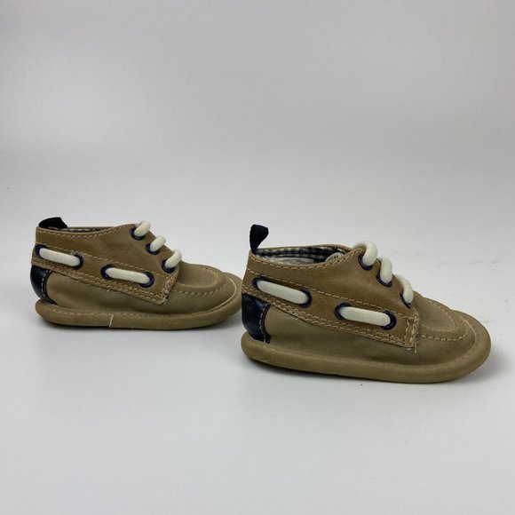 Baby Gap Infant Crib Shoes Sz 0-3 Months Faux Suede Tan Brown Slip-On Dock Boat - Picture 3 of 7